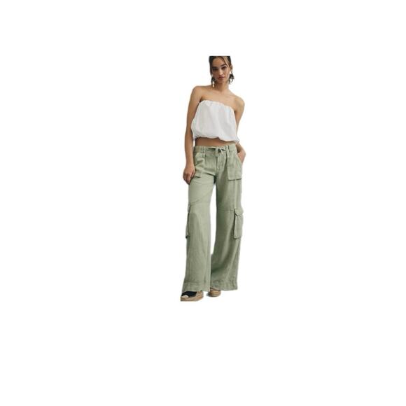 Pilcro beachy linen blend cargo pants Olive GREEN SIZE 29 - Picture 1 of 6